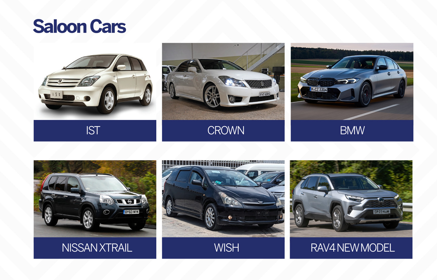 Saloon car category: IST, Crown, BMW, Nissan X-Trail, Wish, RAV4